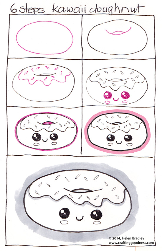 Step by step - how to draw a Kawaii donut | Crafting Goodness