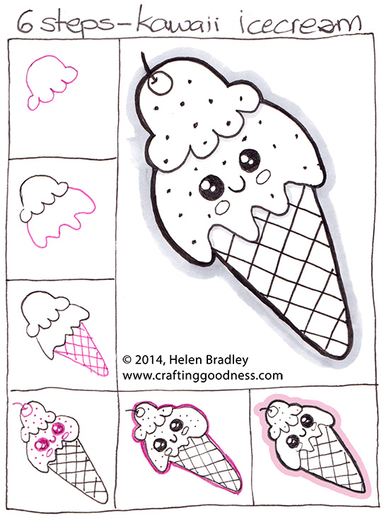 Learn to draw, step by step, a Kawaii Ice Cream Cone | Crafting Goodness