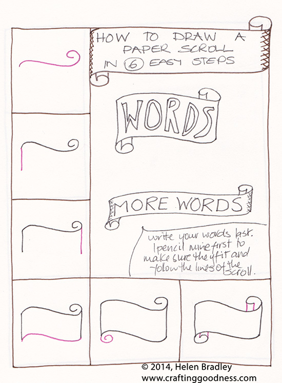 Learn to draw a word filled scroll banner Crafting Goodness
